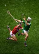 29 July 2018; Kyle Hayes of Limerick catches the sliothar ahead of Christopher Joyce of Cork  during the GAA Hurling All-Ireland Senior Championship semi-final match between Cork and Limerick at Croke Park in Dublin. Photo by Brendan Moran/Sportsfile