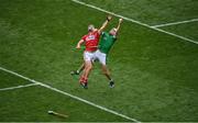 29 July 2018; Aaron Gillane of Limerick gains possession of the ball ahead of Colm Spillane of Cork during the GAA Hurling All-Ireland Senior Championship semi-final match between Cork and Limerick at Croke Park in Dublin. Photo by Brendan Moran/Sportsfile