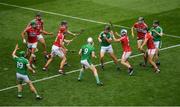 29 July 2018; Peter Casey of Limerick attempts to get possession ahead of Sean O'Donoghue of Cork during the GAA Hurling All-Ireland Senior Championship semi-final match between Cork and Limerick at Croke Park in Dublin. Photo by Brendan Moran/Sportsfile