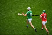 29 July 2018; Kyle Hayes of Limerick races clear of Eoin Cadogan of Cork during the GAA Hurling All-Ireland Senior Championship semi-final match between Cork and Limerick at Croke Park in Dublin. Photo by Brendan Moran/Sportsfile