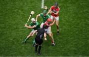 29 July 2018; Referee Paud O'Dwyer throws in the sliothar to start extra time during the GAA Hurling All-Ireland Senior Championship semi-final match between Cork and Limerick at Croke Park in Dublin. Photo by Brendan Moran/Sportsfile