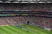 29 July 2018; The Cork and Limerick players walk behind the Artane School of Music Band during the pre-match parade prior to the GAA Hurling All-Ireland Senior Championship semi-final match between Cork and Limerick at Croke Park in Dublin. Photo by Brendan Moran/Sportsfile