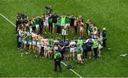 29 July 2018; Limerick manager John Kiely speaks to his players after the GAA Hurling All-Ireland Senior Championship semi-final match between Cork and Limerick at Croke Park in Dublin. Photo by Brendan Moran/Sportsfile
