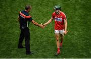 29 July 2018; Cork manager John Meyler shakes hands with Mark Coleman of Cork after the GAA Hurling All-Ireland Senior Championship semi-final match between Cork and Limerick at Croke Park in Dublin. Photo by Brendan Moran/Sportsfile