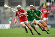 29 July 2018; Luke Meade of Cork in action against Kyle Hayes, centre, and Gearóid Hegarty of Limerick during the GAA Hurling All-Ireland Senior Championship semi-final match between Cork and Limerick at Croke Park in Dublin. Photo by Piaras Ó Mídheach/Sportsfile