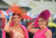 1 August 2018; Racegoers Gillian Duggan, from Galway City, and Caroline Downey, from Tuam, Co Galway, prior to racing at the Galway Races Summer Festival 2018, in Ballybrit, Galway. Photo by Seb Daly/Sportsfile