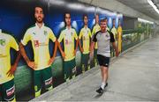 1 August 2018; Dundalk manager Stephen Kenny arrives for a training session at the AEK Arena in Larnaca, Cyprus. Photo by Stephen McCarthy/Sportsfile