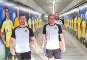1 August 2018; Dane Massey, left, physiotherapist Danny Miller and Brian Gartland, right, arrive for a Dundalk training session at the AEK Arena in Larnaca, Cyprus. Photo by Stephen McCarthy/Sportsfile
