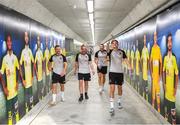 1 August 2018; Dane Massey, physiotherapist Danny Miller, Brian Gartland and Sean Gannon arrive for a Dundalk training session at the AEK Arena in Larnaca, Cyprus. Photo by Stephen McCarthy/Sportsfile
