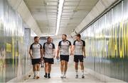 1 August 2018; Dane Massey, physiotherapist Danny Miller, Brian Gartland and Sean Gannon arrive for a Dundalk training session at the AEK Arena in Larnaca, Cyprus. Photo by Stephen McCarthy/Sportsfile