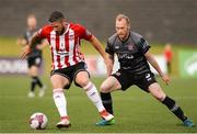 15 June 2018; Rory Patterson of Derry City in action against Chris Shields of Dundalk during the SSE Airtricity League Premier Division match between Derry City and Dundalk at the Brandywell Stadium, Derry. Photo by Oliver McVeigh/Sportsfile