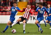 27 July 2018; Rory Hale of Derry City in action against Jake Keegan and Darragh Markey of St Patrick's Athletic during the SSE Airtricity League Premier Division match between Derry City and St Patrick's Athletic at the Brandywell in Derry. Photo by Oliver McVeigh/Sportsfile