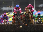 1 August 2018; Clarcam, left, with Mark Enright up, jumps the first alongside Sub Lieutenant, with Dylan Robinson up, on their way to winning the TheTote.com Galway Plate Handicap Steeplechase during the Galway Races Summer Festival 2018, in Ballybrit, Galway. Photo by Seb Daly/Sportsfile