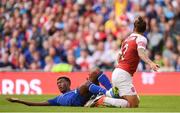 1 August 2018; Callum Hudson-Odoi of Chelsea is fouled in the box by Héctor Bellerín of Arsenal leading to a missed penalty by Álvaro Morata during the International Champions Cup match between Arsenal and Chelsea at the Aviva Stadium in Dublin. Photo by Ramsey Cardy/Sportsfile