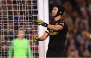 1 August 2018; Petr Cech of Arsenal celebrates saving a penalty in a penalty shoot-out on their way to winning the International Champions Cup match between Arsenal and Chelsea at the Aviva Stadium in Dublin. Photo by Ramsey Cardy/Sportsfile
