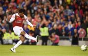 1 August 2018; Alex Iwobi of Arsenal shoots to score the the winning penalty during the International Champions Cup match between Arsenal and Chelsea at the Aviva Stadium in Dublin. Photo by Sam Barnes/Sportsfile