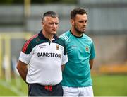 14 July 2018; Mayo manager Peter Leahy, left, with selector Cian Breathnach before the TG4 All-Ireland Ladies Football Senior Championship Group 4 Round 1 match between Cavan and Mayo at St Tiernach's Park, in Clones, Monaghan. Photo by Oliver McVeigh/Sportsfile