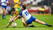 9 June 2018; Ciara Hegarty of Donegal in action against Niamh Callan of Monaghan during the TG4 Ulster Ladies SFC semi-final match between Donegal and Monaghan at Healy Park in Omagh, County Tyrone.  Photo by Oliver McVeigh/Sportsfile