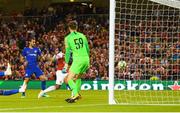 1 August 2018; Alexandre Lacazette of Arsenal shoots to score his side's first goal of the game during the International Champions Cup match between Arsenal and Chelsea at the Aviva Stadium in Dublin. Photo by Ramsey Cardy/Sportsfile