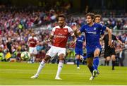 1 August 2018; Pierre-Emerick Aubameyang of Arsenal in action against Marcos Alonso of Chelsea during the International Champions Cup match between Arsenal and Chelsea at the Aviva Stadium in Dublin.  Photo by Sam Barnes/Sportsfile