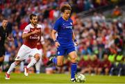 1 August 2018; David Luiz of Chelsea in action against Henrikh Mkhitaryan of Arsenal during the International Champions Cup match between Arsenal and Chelsea at the Aviva Stadium in Dublin.  Photo by Sam Barnes/Sportsfile