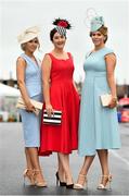 2 August 2018; Racegoers, from left, Aisling Larkin, Aiden Cunningham, and Aoife Larkin, from Galway, prior to racing the Galway Races Summer Festival 2018, in Ballybrit, Galway. Photo by Seb Daly/Sportsfile