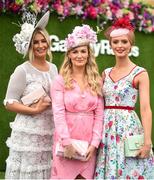 2 August 2018; Racegoers, from left, Fiona Conroy, from Dundalk, Co Louth, Kate Tieryney, from Ennis, Co Clare, and Maria Coughlan, from Malahide, Co Dublin, prior to racing the Galway Races Summer Festival 2018, in Ballybrit, Galway. Photo by Seb Daly/Sportsfile