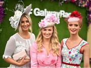2 August 2018; Racegoers, from left, Fiona Conroy, from Dundalk, Co Louth, Kate Tieryney, from Ennis, Co Clare, and Maria Coughlan, from Malahide, Co Dublin, prior to racing the Galway Races Summer Festival 2018, in Ballybrit, Galway. Photo by Seb Daly/Sportsfile