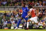 1 August 2018; Tammy Abraham of Chelsea in action against Mohamed Elneny of Arsenal during the International Champions Cup match between Arsenal and Chelsea at the Aviva Stadium in Dublin.  Photo by Sam Barnes/Sportsfile