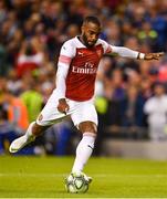 1 August 2018; Alexandre Lacazette of Arsenal takes a penalty during the International Champions Cup match between Arsenal and Chelsea at the Aviva Stadium in Dublin.  Photo by Sam Barnes/Sportsfile