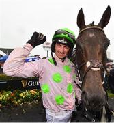 2 August 2018; Jockey Patrick Mullins celebrates with Sharjah after winning The Guinness Galway Hurdle Handicap during the Galway Races Summer Festival 2018, in Ballybrit, Galway. Photo by Seb Daly/Sportsfile