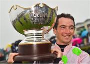 2 August 2018; Jockey Patrick Mullins with the trophy after winning the Guinness Galway Hurdle Handicap on Sharjah during the Galway Races Summer Festival 2018, in Ballybrit, Galway. Photo by Seb Daly/Sportsfile