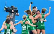 2 August 2018; Ireland head coach Graham Shaw celebrates with Ireland players after the Women's Hockey World Cup Finals Quarter-Final match between Ireland and India at the Lee Valley Hockey Centre in QE Olympic Park, London, England. Photo by Craig Mercer/Sportsfile