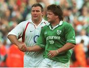30 March 2003; Shane Byrne of Ireland shakes hands with Jason Leonard of England following the RBS Six Nations Rugby Championship match between Ireland and England at Lansdowne Road in Dublin. Photo by Matt Browne/Sportsfile