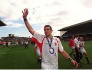30 March 2003; England captain Martin Johnson salutes supporters following the RBS Six Nations Rugby Championship match between Ireland and England at Lansdowne Road in Dublin. Photo by Matt Browne/Sportsfile