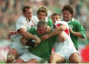 30 March 2003; Ireland's Victor Costello is tackled by England's Richard Hill and Ben Cohen. RBS Six Nations Rugby Championship, Ireland v England, Lansdowne Road, Dublin. Photo by Brendan Moran/Sportsfile
