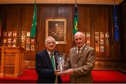 3 August 2018; Liverpool legends Ian Rush, Robbie Fowler and Jason McAteer visit Lord Mayor Nial Ring at Dublin's Mansion House to promote the Liverpool v Napoli game in Aviva Stadium on Saturday, August 4. Pictured is FAI presenting a piece of Galway crystal to Dublin Lord Mayor Nial Ring at the Liverpool Ambassadors visit to Dublin Lord Mayor at the Mansion House in Dublin. Photo by Eóin Noonan/Sportsfile