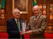 3 August 2018; Liverpool legends Ian Rush, Robbie Fowler and Jason McAteer visit Lord Mayor Nial Ring at Dublin's Mansion House to promote the Liverpool v Napoli game in Aviva Stadium on Saturday, August 4. Pictured is FAI presenting a piece of Galway crystal to Dublin Lord Mayor Nial Ring at the Liverpool Ambassadors visit to Dublin Lord Mayor at the Mansion House in Dublin. Photo by Eóin Noonan/Sportsfile