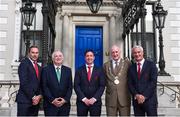 3 August 2018; Liverpool legends Ian Rush, Robbie Fowler and Jason McAteer visit Lord Mayor Nial Ring at Dublin's Mansion House to promote the Liverpool v Napoli game in Aviva Stadium on Saturday, August 4. Pictured from left is, Jason McAteer, FAI president Tony Fitzgerald, Robbie Fowler, Dublin Lord Mayor Nial Ring and Ian Rush at the Liverpool Ambassadors visit to Dublin Lord Mayor at the Mansion House in Dublin. Photo by Eóin Noonan/Sportsfile