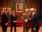 3 August 2018; Liverpool legends Ian Rush, Robbie Fowler and Jason McAteer visit Lord Mayor Nial Ring at Dublin's Mansion House to promote the Liverpool v Napoli game in Aviva Stadium on Saturday, August 4. Pictured is Dublin Lord Mayor Nial Ring being presented with a jersey by Ian Rush, alongside Jason McAteer and Robbie Fowler at the Liverpool Ambassadors visit to Dublin Lord Mayor at the Mansion House in Dublin. Photo by Eóin Noonan/Sportsfile