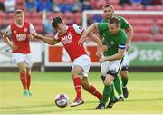 3 August 2018; Darragh Markey of St Patrick's Athletic in action against Connor Kenna of Bray Wanderers during the SSE Airtricity League Premier Division match between St Patrick's Athletic and Bray Wanderers at Richmond Park in Dublin. Photo by Matt Browne/Sportsfile