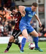 3 August 2018; Killian Brouder of Limerick in action against Dinny Corcoran of Bohemians during the SSE Airtricity League Premier Division match between Bohemians and Limerick at Dalymount Park in Dublin. Photo by Piaras Ó Mídheach/Sportsfile