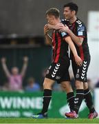 3 August 2018; Jonathan Lunney of Bohemians, left, celebrates scoring his side's second goal with team mate Dinny Corcoran during the SSE Airtricity League Premier Division match between Bohemians and Limerick at Dalymount Park in Dublin. Photo by Piaras Ó Mídheach/Sportsfile