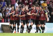 3 August 2018; Keith Buckley of Bohemians, centre, celebrates scoring his side's third goal during the SSE Airtricity League Premier Division match between Bohemians and Limerick at Dalymount Park in Dublin. Photo by Piaras Ó Mídheach/Sportsfile