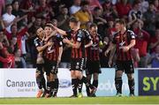 3 August 2018; Keith Buckley of Bohemians, second from left, celebrates scoring his side's third goal during the SSE Airtricity League Premier Division match between Bohemians and Limerick at Dalymount Park in Dublin. Photo by Piaras Ó Mídheach/Sportsfile