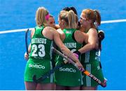 4 August 2018; Ireland players celebrate their side's opening goal during the Women's Hockey World Cup Finals semi-final match between Ireland and Spain at the Lee Valley Hockey Centre in QE Olympic Park, London, England. Photo by Craig Mercer/Sportsfile