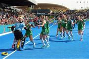 4 August 2018; Ireland players, including Anna O'Flanagan and Gillian Pinder, celebrate with goalkeeper Ayeisha McFerran after victory in a sudden death penalty shootout during the Women's Hockey World Cup Finals semi-final match between Ireland and Spain at the Lee Valley Hockey Centre in QE Olympic Park, London, England. Photo by Craig Mercer/Sportsfile