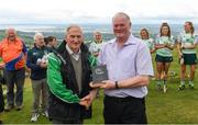 4 August 2018; Donie Nealon of Tipperary is presented with the Poc Fada Hall of Fame Award by Poc Fada Chairman Tom Ryan during the 2018 M Donnelly GAA All-Ireland Poc Fada Finals in the Annaverna Mountain, Ravensdale, Co Louth. Photo by Piaras Ó Mídheach/Sportsfile