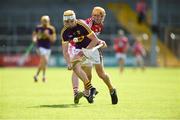 4 August 2018; Ian Carthy of Wexford in action against Declan Dalton of Cork during the Bord Gáis Energy GAA Hurling All-Ireland U21 Championship Semi-Final match between Cork and Wexford at Nowlan Park in Kilkenny. Photo by Matt Browne/Sportsfile