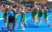 4 August 2018; Ireland players celebrate with goalkeeper Ayeisha McFerran after victory in a sudden death penalty shootout during the Women's Hockey World Cup Finals semi-final match between Ireland and Spain at the Lee Valley Hockey Centre in QE Olympic Park, London, England. Photo by Craig Mercer/Sportsfile